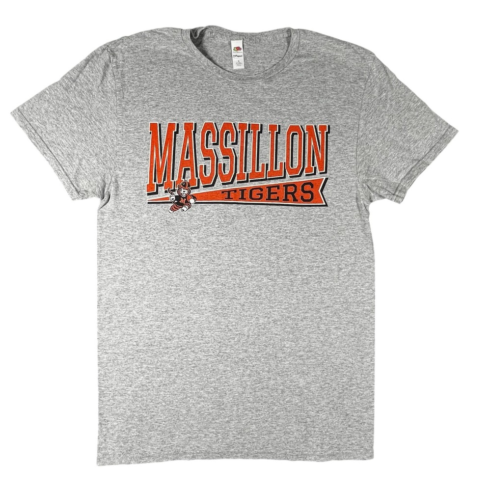 Massillon Ohio Tigers Football Tee Men's Small Gray Softspun Mascot T-Shirt